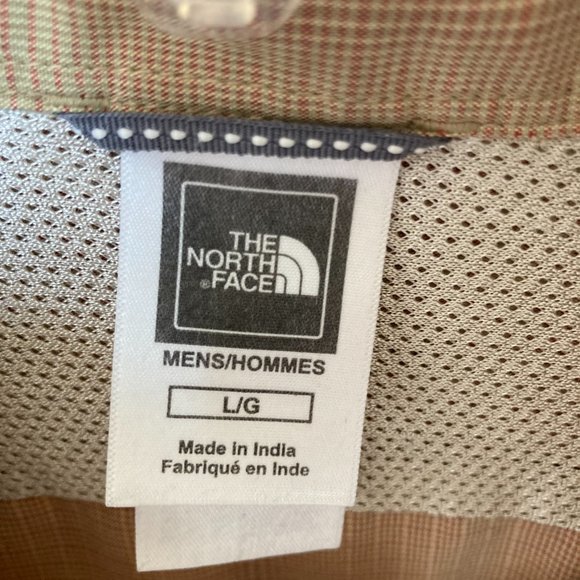 The North Face Sz L Mens Tan Plaid Zip Pocket Short Sleeve Bottom Down Shirt - Picture 3 of 8